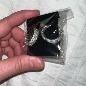 new Silver bedazzled small hoop earrings
